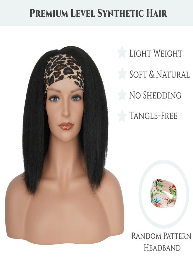 Aminow باروكة رأس Aminow Kinky Straight Headband، ناعمة وطبيعية كالشعر البشري، باروكات رأس بدون غراء للنساء ذوات البشرة السمراء، باروكة نصف صناعية طويلة سوداء إيطالية ياكي (1B أسود طبيعي، 14 بوصة) - Image 2